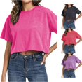 thumbnail image 1 of WEIGFI Workout Tshirts For Women Cotton Loose Fit Cropped Tops Yoga Running Crew Neck Short Sleeve Lightweight Clothes Solid Color Trendy Relaxed Beach Everyday Wear,Pink,XL, 1 of 7