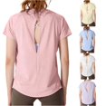 thumbnail image 1 of WEIGFI Workout Tshirts For Women Loose Fit Tops Backless Yoga Running Crew Neck Short Sleeve Lightweight Clothes Solid Color Trendy Comfort Beach Everyday Wear,Pink,M, 1 of 7