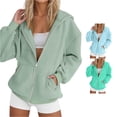 thumbnail image 1 of WEIGFI Zip Up Hoodie For Women Hooded Jacket Sweatshirt Oversized Coat With Pocket Soft Long Sleeve Casual Fall Winter Solid Color Comfort Home Daily Wear,Light Green,L, 1 of 5