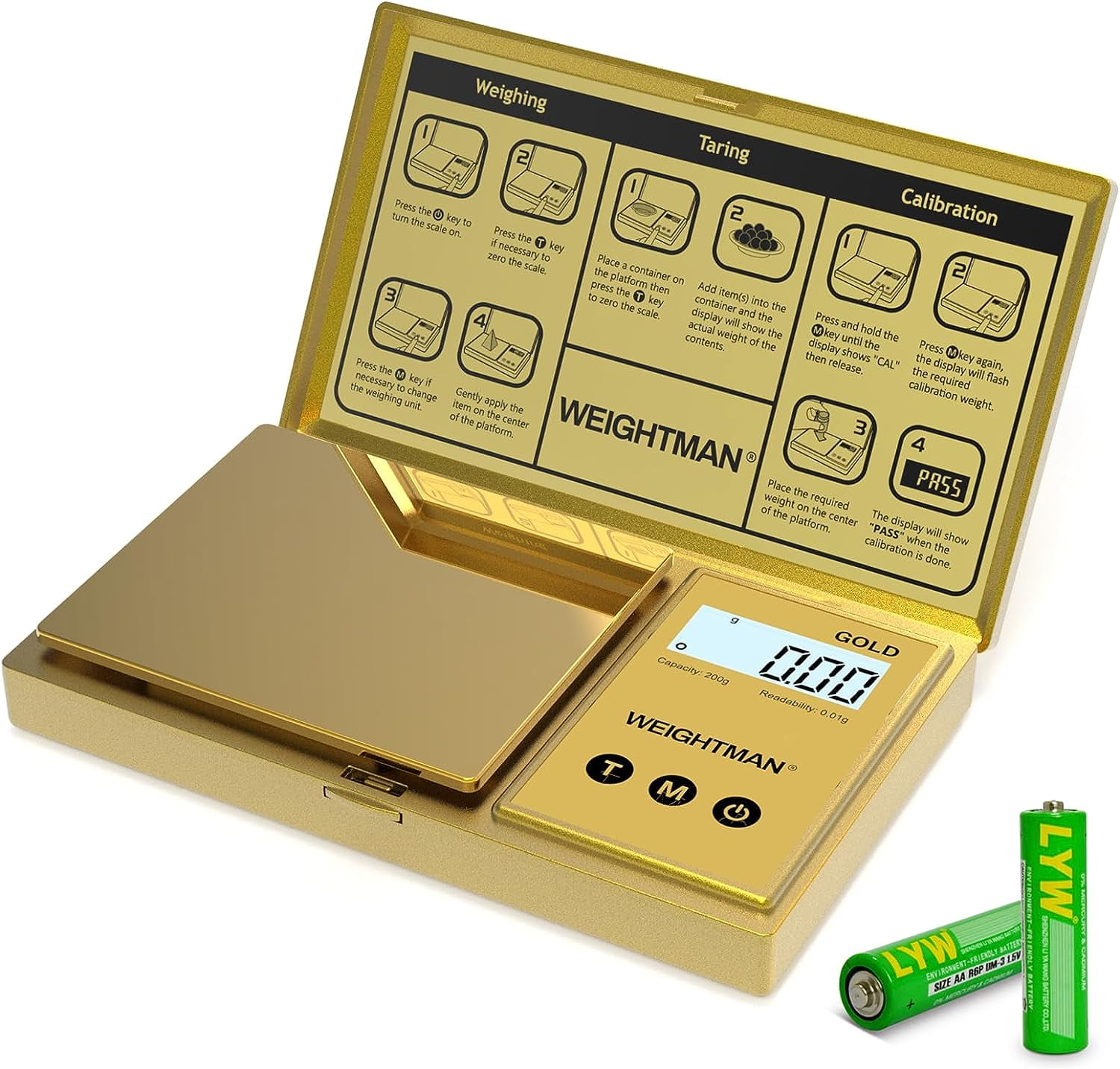 WEIGHTMAN Gram Scale, 200/0.01g Black Scale, Scales Digital Weight Grams  with 50G Calibration Weight, Digital Pocket Scale Gram and OZ, Small  Digital