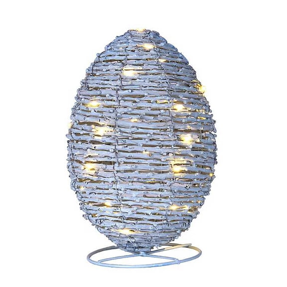 WEIH 10" Blue Woven Rattan Egg,Handwoven Decorative Easter Egg with Warm White LED Lights – Rustic Boho Spring & Easter Home Entryway Decoration