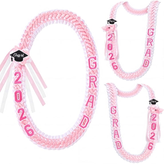 WEIH 2026 Graduation Leis Class of 2026, Grad Ribbon Money Lei with "GRAD" and "2026" Charms, Handmade Double Braided Graduation Necklace for Graduation Gifts Supplies