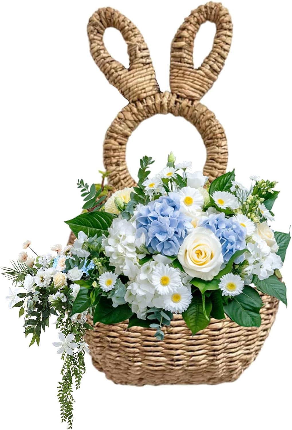 WEIH Easter Bunny Basket, Wicker Bunny Easter Basket, Bunny Basket Hanging Wall Pocket Spring Decor, Hand Woven Wicker Easter Pocket Woven Wall, Unlined Makes Decorate For Flowers, Gifts