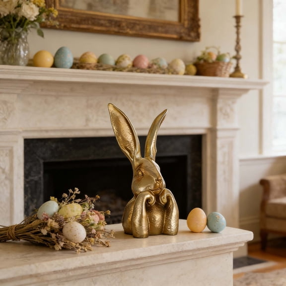 WEIH Gold Resin Easter Bunny Statue,Decorative Easter Gold Rabbit Sculpture - 8" Elegant Easter Rabbit Figurine for Home Decor, Spring Table Centerpiece & Living Room Decoration