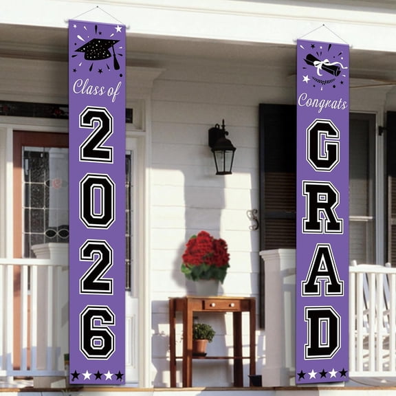 WEIH Graduation Decorations Class of 2026 Purple Graduation Porch Sign, Large 70" x 13" Congrats Grad Banner for Front Door Home Yard Party Decor, Pre-assembled Outdoor Graduation Party Supplies