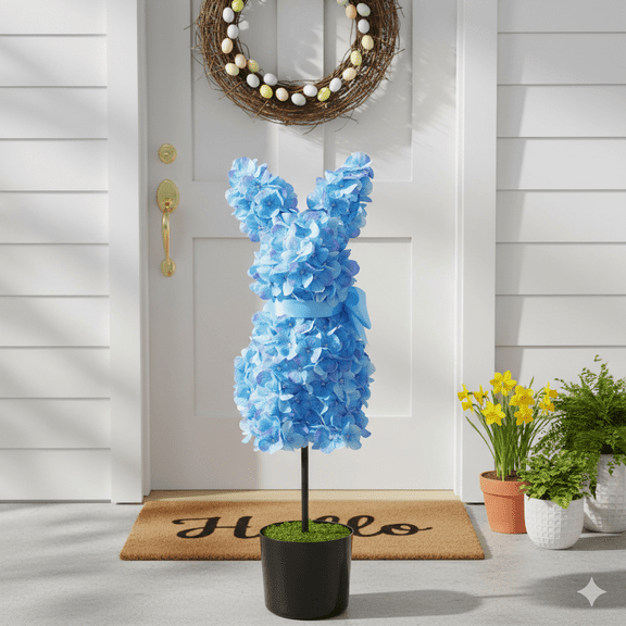 WEIH Hydrangea Bunny Topiary, 27" Easter Bunny Topiary Blue Hydrangea Rabbit for Outdoor Front Porch and Garden Decor, Large Blue Artificial Rabbit for Spring Front Porch & Entryway