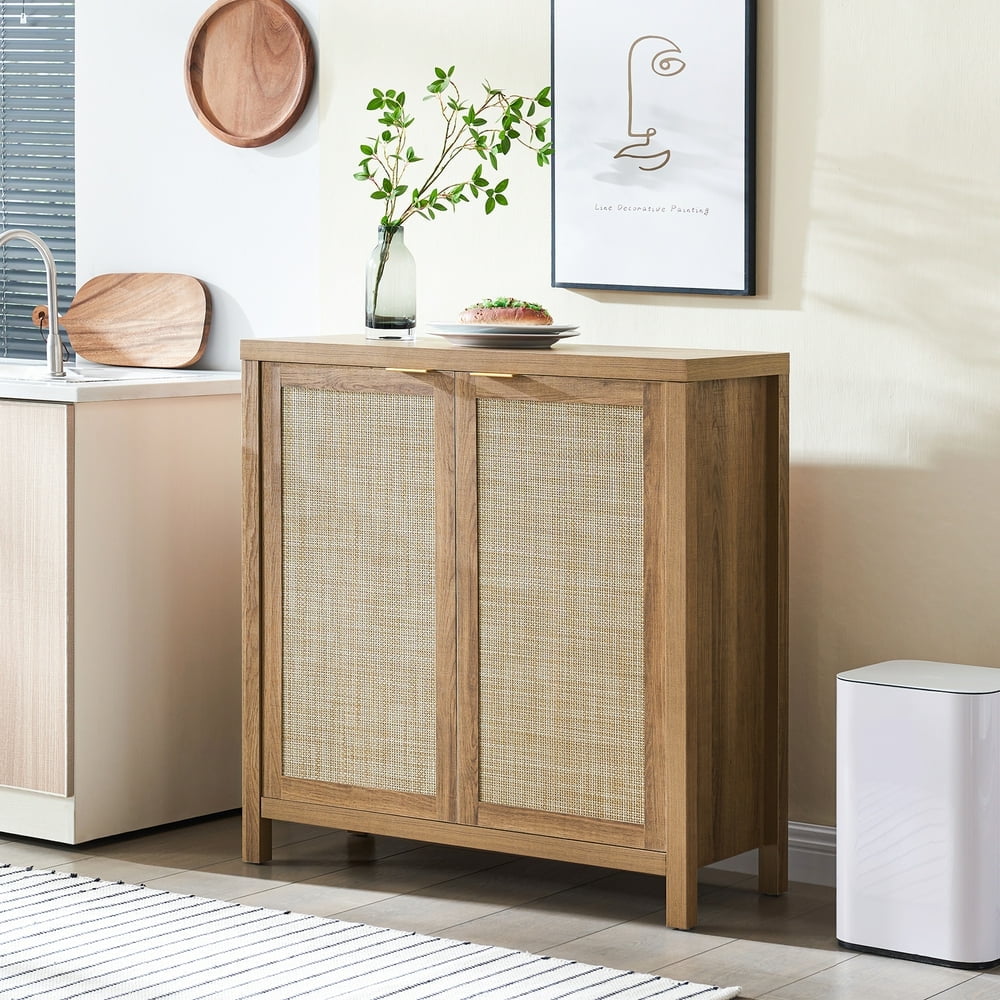 WEIKAISHU Sideboard Buffet Set of 2 Rattan with Doors