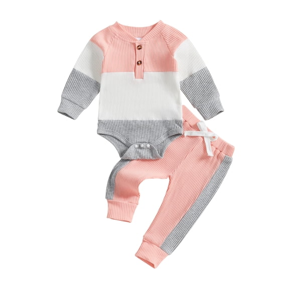 WEIKBMOL 2Pcs Newborn Baby Girls Contrast Color Clothes 3 6 12 18 Months Infant Girls Spring Outfits Long Sleeve Romper Long Pants Sets