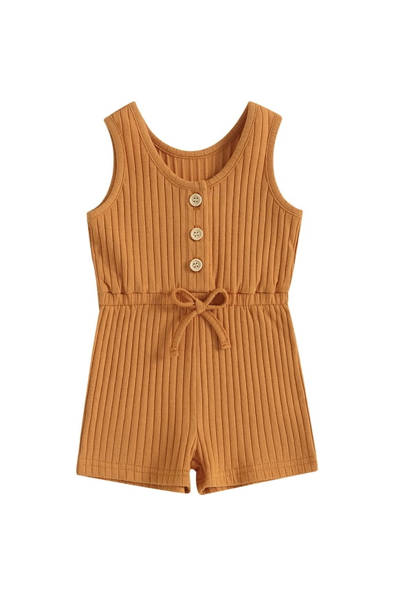 Toddler Baby Girl Summer Clothes 6M 1T 2T 3T 4T Sleeveless Ribbed Knitted Jumpsuit Shorts Overalls Baby One Piece Outfit