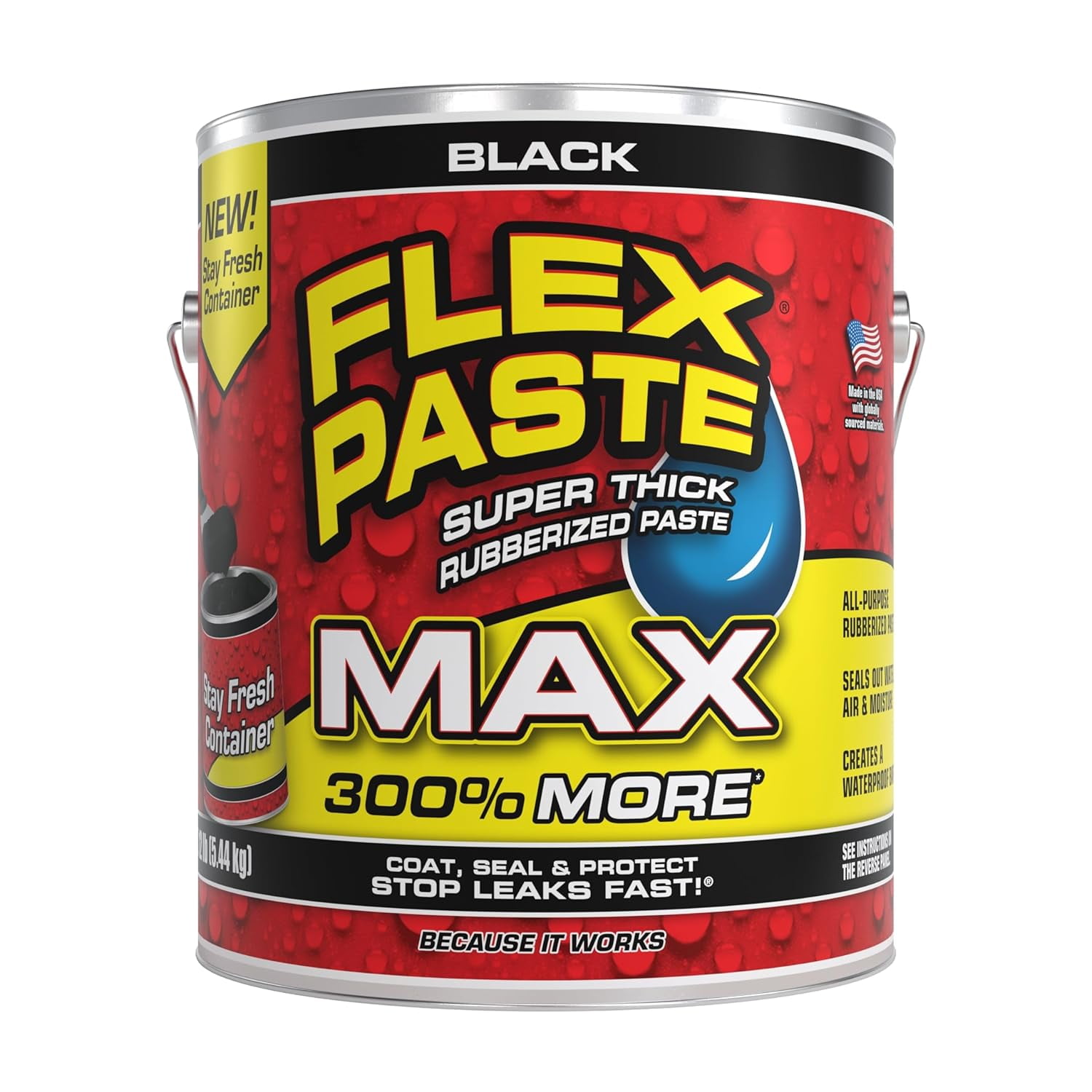 WEIKE MAX, 12 lb Can, Black, Waterproof Paintable Putty, Spackle Sealant, Fill Gaps Cracks Holes