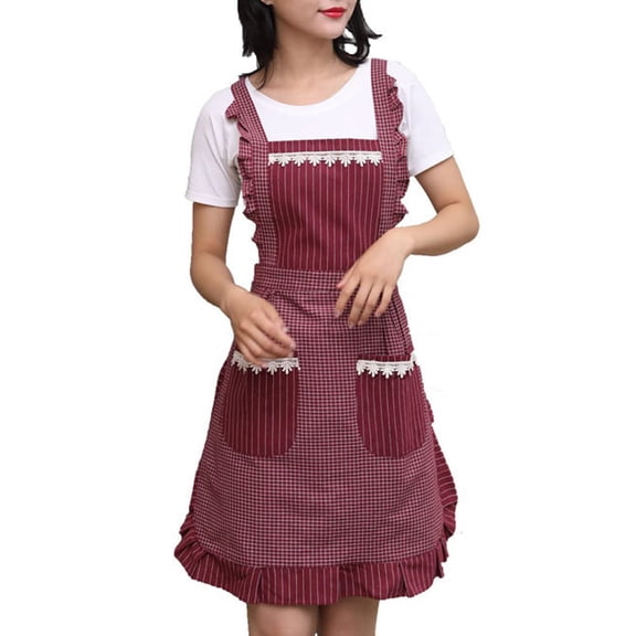 WEIKE Pure cotton cooking apron with lace pockets, stylish cover-up for home kitchen