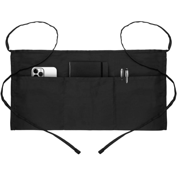 WEIKE Short half apron with three pockets, comfortable waist apron for waiters