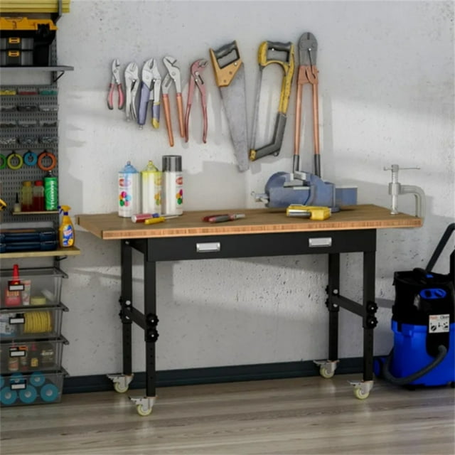 WEILAI 59” Garage Work Bench with Drawer and Wheels Height Adjustable