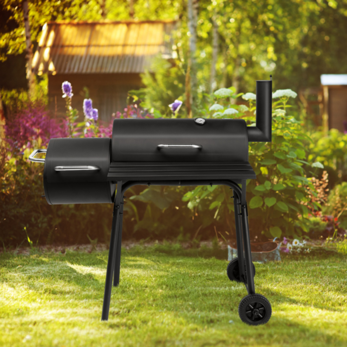 WEILAI Barrel Charcoal Grill with Offset Smoker All Metal Outdoor
