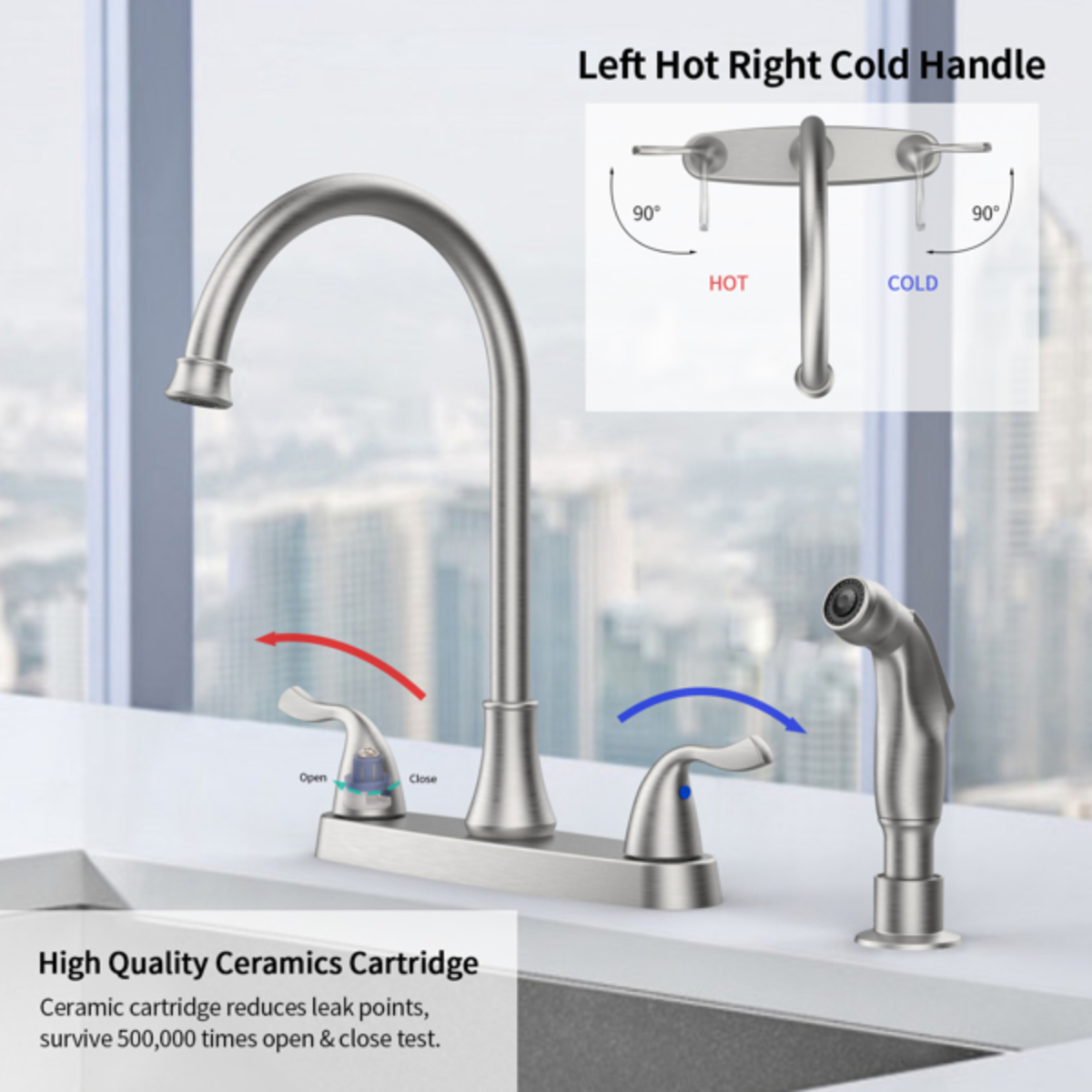 WEILAI TwoHandle Kitchen Faucet with PullOut Side Sprayer 360 Swivel