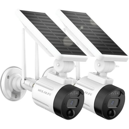 WEILAILIFE 2K Wireless Wi-Fi Solar Security Camera, Outdoor Rechargeable Battery Surveillance Camera with Solar Panel, AI Detection, Night Vision, Dual Antenna (2 Pack)