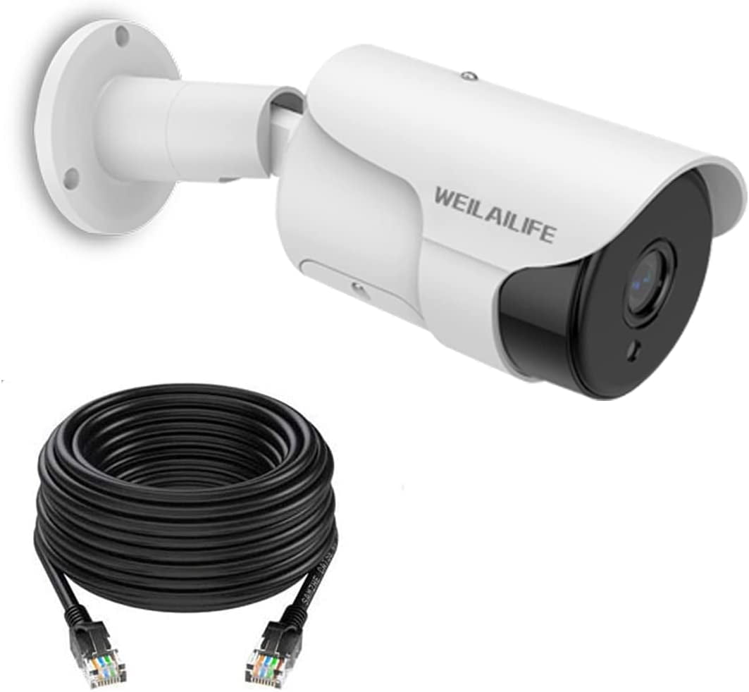 WEILAILIFE Extended PoE 4K/8MP Wired Surveillance Two-Way Audio IP Camera with 60FT Network Cable