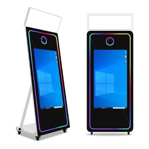 WEILEHAPPY 65 inch Magic Mirror Photo Booth Machine with 43" Interactive Touch Screen, RGB Lights, Software & Flight Case for Weddings, Parties, Corporate Events Rental