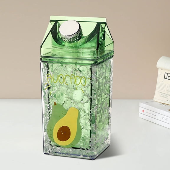 WEIOUKC 14 Oz Milk Carton Water Bottles Double Walled Cooling Bottle with Refrigerant Materials Clear Milk Box Portable Leakproof Square Juice Bottle for Outdoor Sports Travel Camping