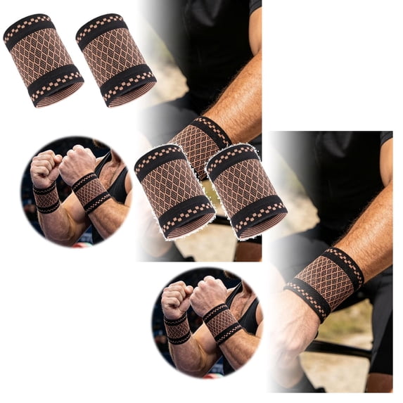 WEIOUKC 2 Pairs Copper Wrist Compression Brace, Elastic Wrist Support Sleeve Wrist Braces, Breathable Compression Wrap for Gym, Carpal Tunnel & Athletic Recovery