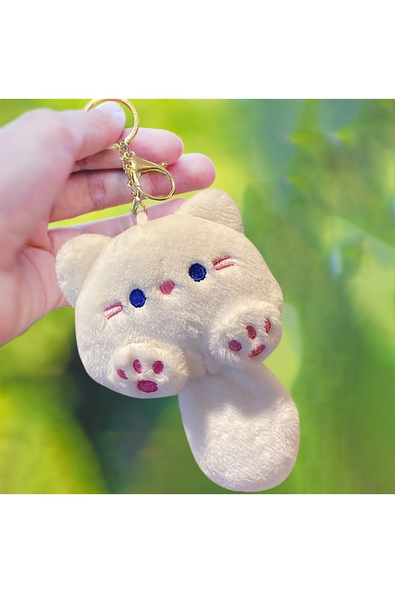 Adorable Squeaky Kitty Keychain Charm, Soft Plush Stuffed Animal Hanging Doll with Interactive Squeaker, Cute Bag & Car Accessory Gift