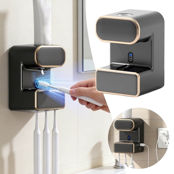 WEIOUKC Automatic Toothpaste Dispenser,Wall Mounted Intelligent Toothpaste Squeezer with Rechargeable Battery,3-Slot Toothbrush Holder, for Bathroom