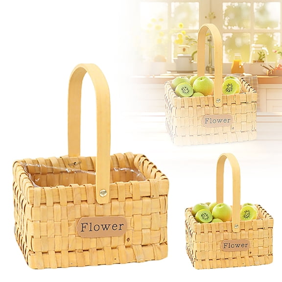 WEIOUKC Basket with Handles, Woven Sturdy Small Small Basket with Handle,Picnic Serving Bowl for Outdoor Gatherings Family Parties Snack Storage Home Decor