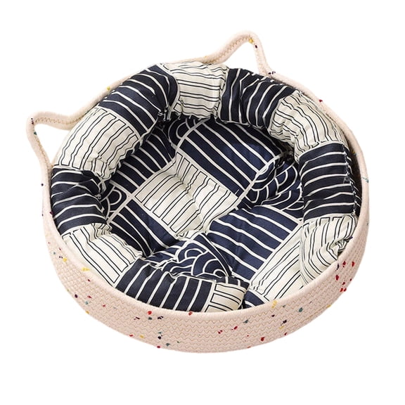 WEIOUKC Cat Sleeping Bed, Round Pet Nest Cushion, Soft Cotton Rope Cat Bed, Round Indoor Cat Bed for Small to Large Cats, Sturdy Hand-Woven Durable Design
