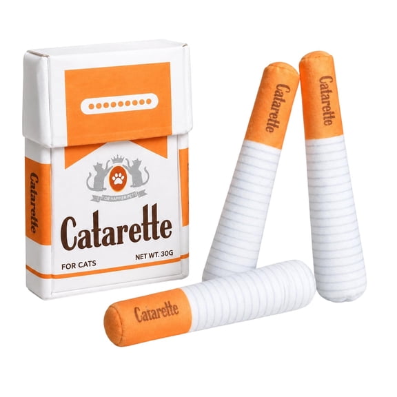 WEIOUKC Catarette Cat Nip, Plush Cigarette Pack Toy Set for Indoor Cats, Funny Cigarette Stick Shape Catnip Toy with 3 Play Sticks, Soft Fabric Kicker Toy for Chewing, Kicking & Interactive Play