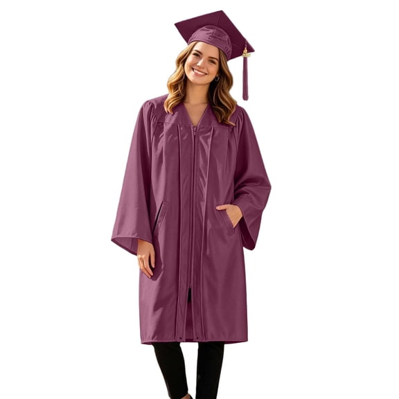 WEIOUKC Elegant Doctoral Graduation Gown with Cap & Pockets, Graduation Gown for Ceremony & Commencement