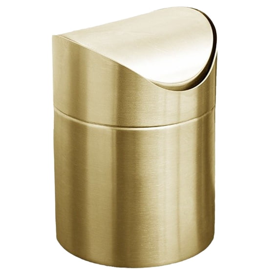 WEIOUKC Elegant Gold Small Can with Push Lid,Stylish Metal Recycling Bin for Bathroom, Desk, Car, Countertop, Compact Design for Office, Bedroom & Vanity Organization
