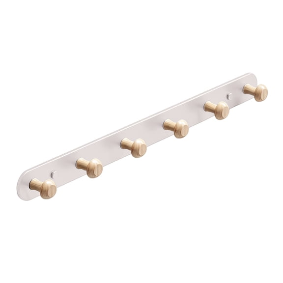 WEIOUKC Elegant Wall Mounted Coat Rack, Wooden Ball Hooks & Metal Base,No Drill Wall Hooks with Natural Wood Hooks, 6-Hook Design for Kitchen Bathroom Hallway