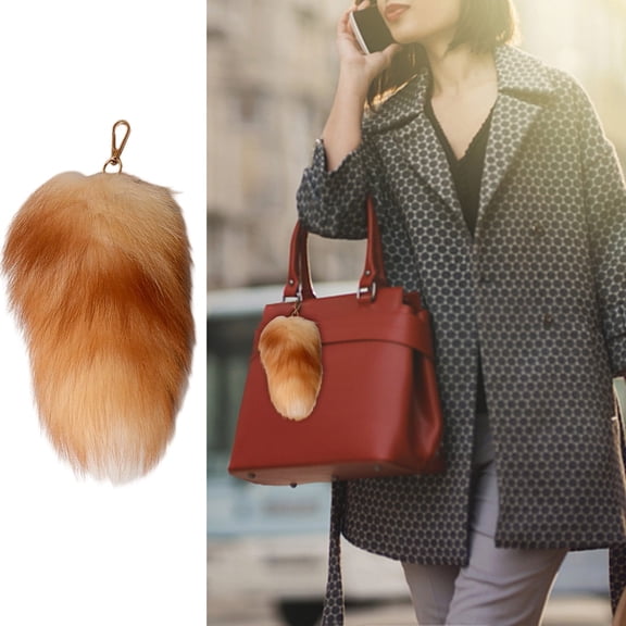 WEIOUKC Faux Fox Tail Keychain,Soft Artificial Fox Tail Faux Cat Tail Fox Tail,Handbag Tassel Ring Key Chain for Women