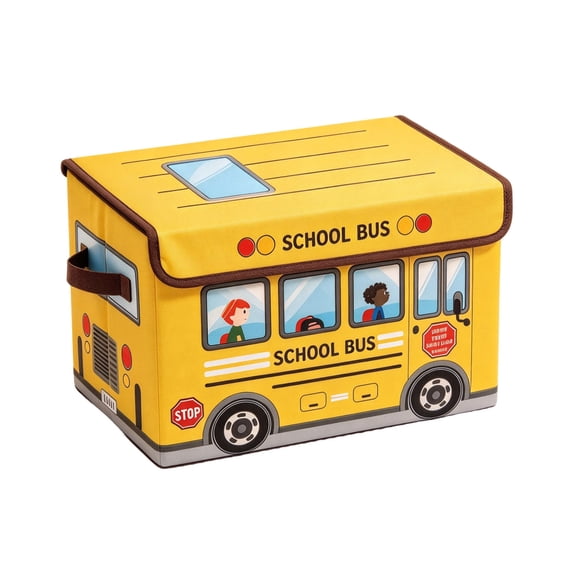 WEIOUKC Foldable Cartoon Storage Bin with Lid, School Bus Themed Toy ...