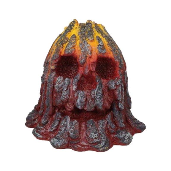 WEIOUKC Lava Volcano Melting Skeleton Head Figurine, Gothic Resin Statue with Hand-Painted Fiery Gradient and Hollow Eye Sockets, Desktop Ornament for Home Bar and Halloween Decor
