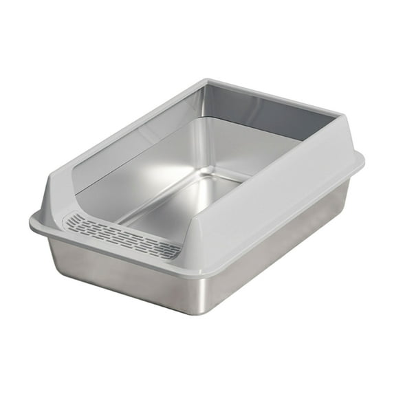 WEIOUKC Multi-Functional Stainless Steel Cat Litter Boxs with Low Entry, High Sided Extra Large Litter Box, Low Entry Litter Box for Indoor, Dormitory & Living Room Use