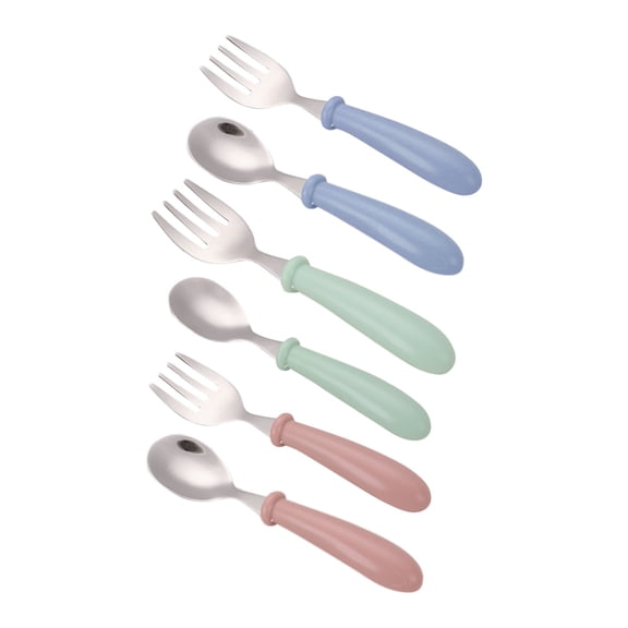 WEIOUKC Toddler Utensils Forks and Spoons,Silverware Set,6-Piece (3 Forks & 3 Spoons), Round Handle, Reusable,Dishwasher Safe