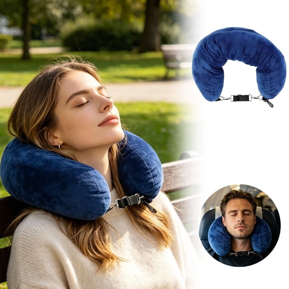 WEIOUKC Travel Pillow Memory Foam Travel Neck Pillow, Multifunctional Polyester Headrest Organizer for Camping & Airplane