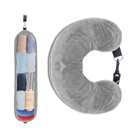 WEIOUKC Travel Pillow Memory Foam Travel Neck Pillow, Multifunctional Polyester Headrest Organizer for Camping & Airplane