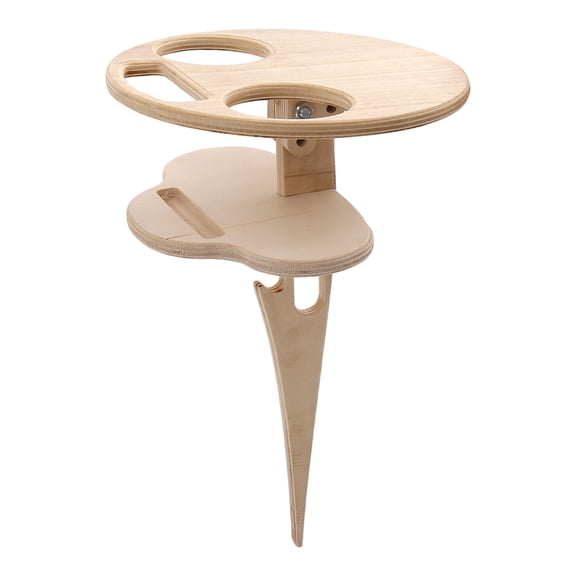 WEIOUKC Glass and Bottle Stakes Portable Outdoor Folding Table with Detachable Wooden Round Rack Ground Insert Design Small Picnic Table Suitable for Gardens Lawns Picnics