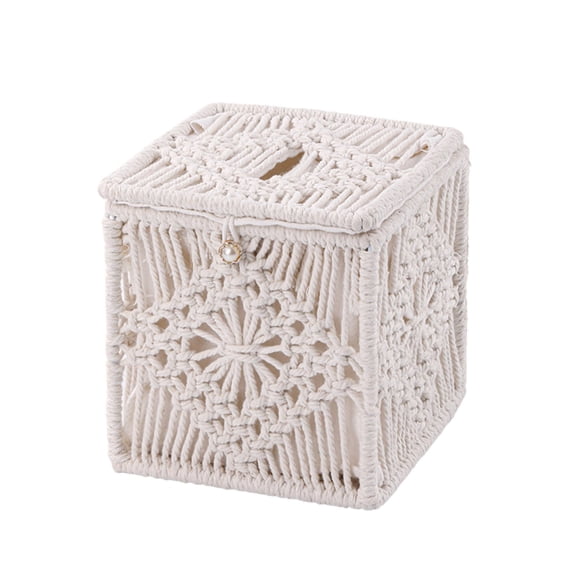 WEIOUKC Woven Tissue Box Cover Bohemian Cotton Rope Tissue Holder,Woven Tissue Cube Cover for Bathroom Bedroom Dresser Living Room, Natural Rope