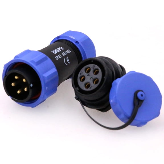 WEIPU SP21 5-Pin IP68 Waterproof Aviation Circular Connector, 21mm Panel Mount 30A Plug Socket, with Dust Cover, Industrial Power Signal Connector for Electronic Devices