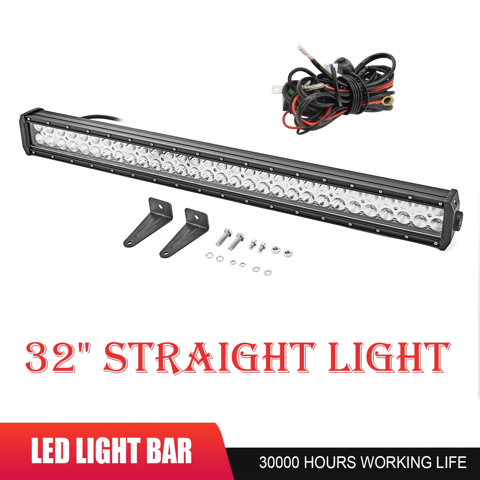 WEISEN 32" 180W Straight Combo Led Light Bar Wire Kit For Jeep