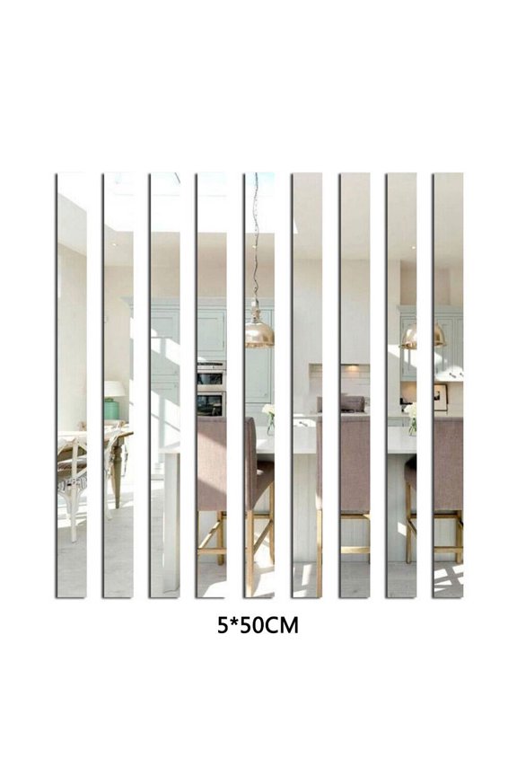 10PCS Long Strip Mirror Acrylic Wall Stickers Self Adhesive Tile Rectangle Decor