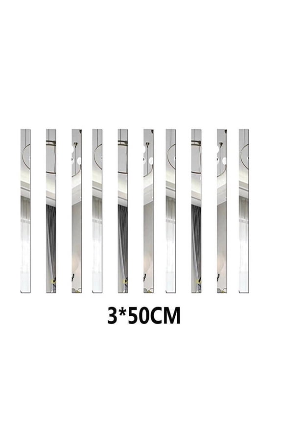 10PCS Long Strip Mirror Acrylic Wall Stickers Self Adhesive Tile Rectangle Decor