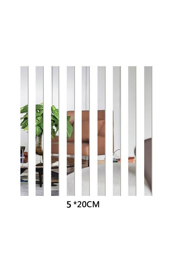 10PCS Long Strip Mirror Acrylic Wall Stickers Self Adhesive Tile Rectangle Decor