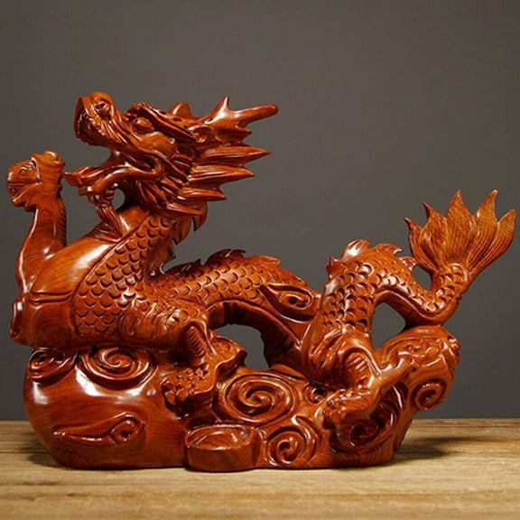 WEISIPU 2024 Wooden Dragon Figurine, 10cm Dragon Statue Chinese Dragon Decor Fengshui Dragon Gifts for New Years Decorations 2024