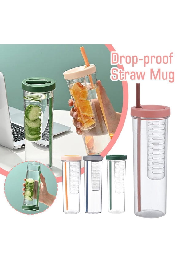 24 oz Fruit Infuser Water Bottle with Foldable Straw, Leakproof Reusable Water Bottles for Gym, Camping, and Travel