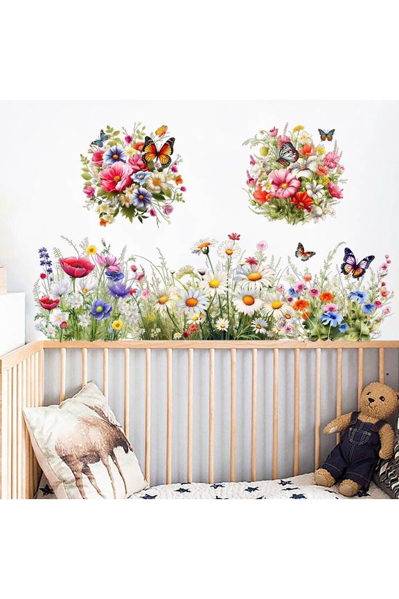 2pcs Removable Butterfly Flowers Wall Stickers PVC Nursery Art Mural Decal Home Decor