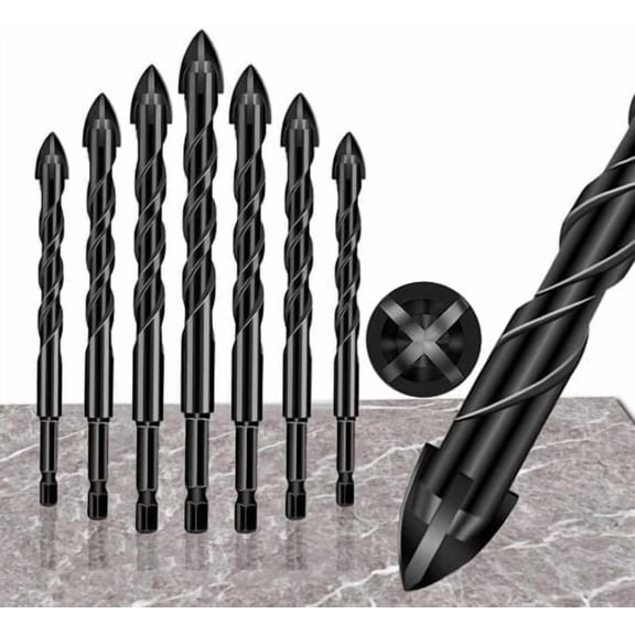 WEISIPU 4-Edge Cross Drill Bit Set 7pcs, Masonry Drill Bit Set, Hex Shank Drill Bit Set